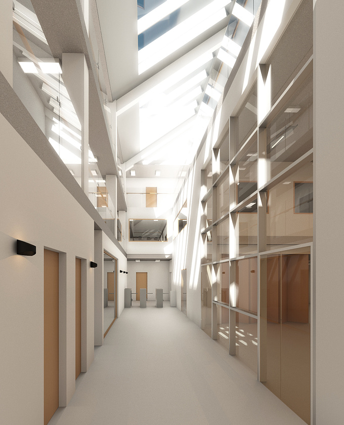 Presentation image for clients showing the Atrium space in a new primary school in an existing warehouse in central London