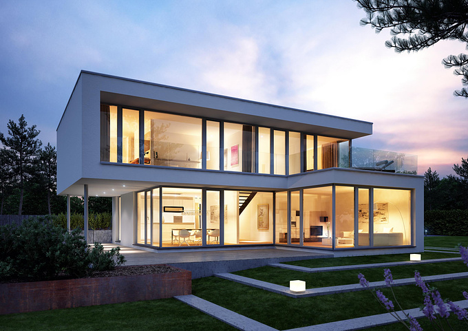 lichtecht GmbH - http://www.lichtecht.de
We work a lot for prefab house company, there are a lot of projects. 
But this here was a very nice project because it is a great house to my taste. I hope you like it.