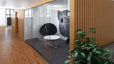 Office interior renderings - wooden boxes