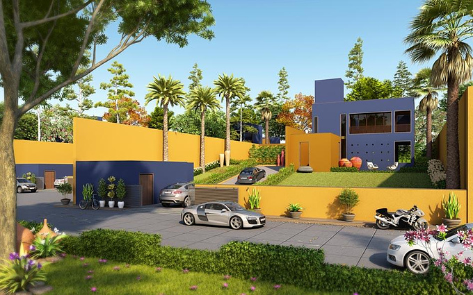 Tripoly Studio Pvt. Ltd - http://www.tripolystudio.com
Residential Home Design with Garden and Street view.