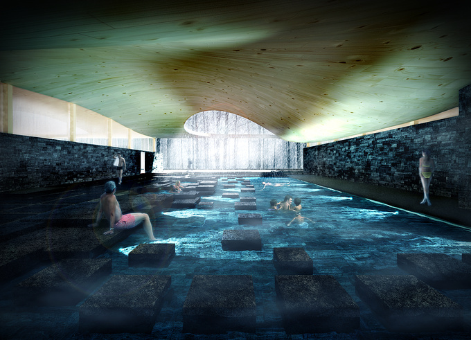 http://www.johnmgibbons.com
Rendering of the interior of the Bath House designed for the Colorado Master Class by John Gibbons along with Henry Rahn, Halle Hagenau, and Catalina Pedraza.