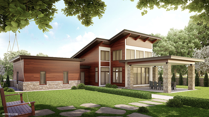 http://www.meter3.com
3D rendering of a modern-style house in the U.S.