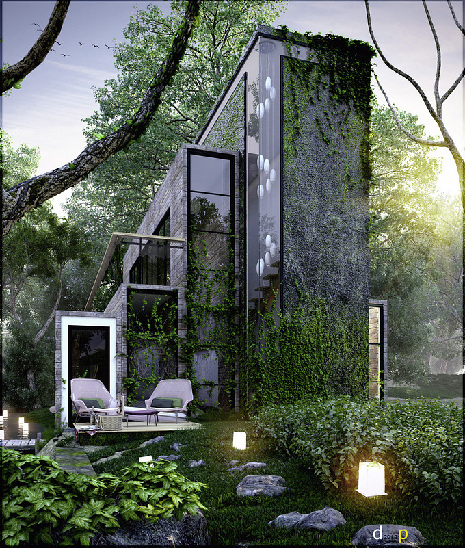 simple box house in a forest