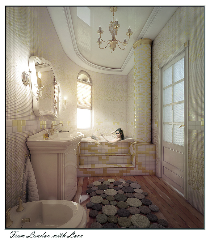 These are splashes of some ideas about a bathroom in London were the space was a bit warped- front wall is curved. Done in 3dsMax and Vray. Photoshop being used in post production. As usually feel free to comment.