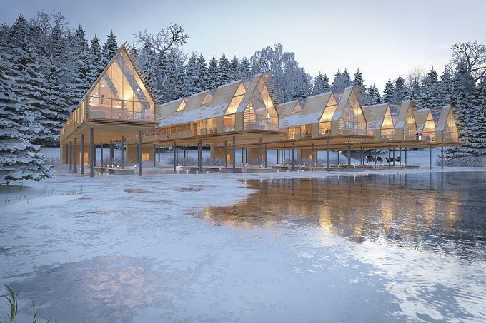 We Are CGI - http://www.wearecgi.com
We have just finished a commision to produce these stunning lakeside, boat-house style lodges for a Norwegian Architect, to help with their design process.

They have been designed to maximise the views of the lake, mountains, and Northern Lights which are common in the area.