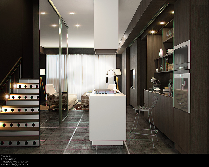 3D Interior ., Living and Kitchen View. software's 3D Max , V-ray rendering , colour correction Photoshop . I take reference image with Architect Site . I hope like My view, and give yours feedback and comments 

Thanks 
Tharik.M