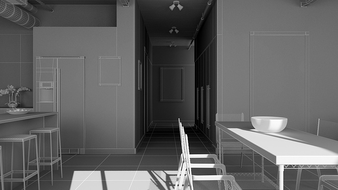 3D Wireframe Rendering of Apartment