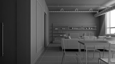 3D Wireframe Rendering of Apartment