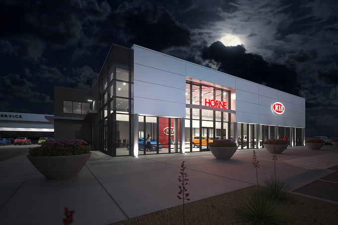 Aaron Smithey  Architectural Imaging - http://www.aaronsmithey.com
KIA Dealership night rendering