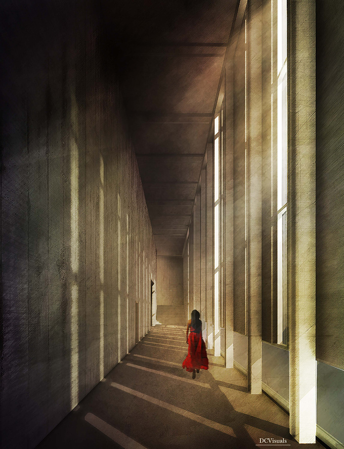 University project of a "spiritual" center proposed for an existing site in Havana, Cuba. The long corridors are intended to invoke a moment of self-reflection and repose.