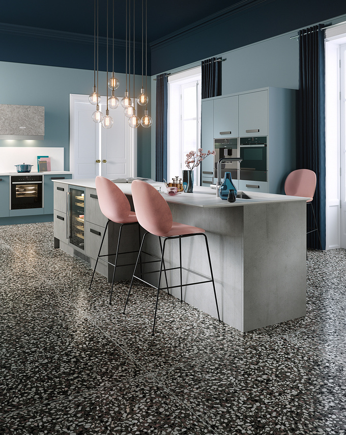Pikcells Ltd - http://www.pikcells.com/
New kitchen CGI for a client to promote their new range. Concrete island units with China blue matt units at the back. Interior design, styling and CG production by us.

We used Vray, 3dsmax, Photoshop and After Effects to create this image.