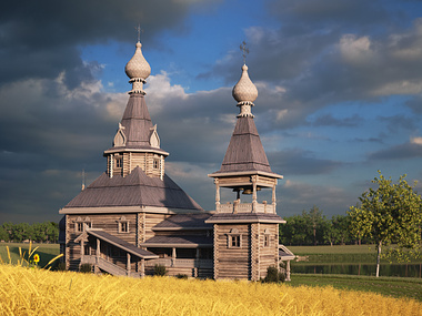 Wooden church in russian style