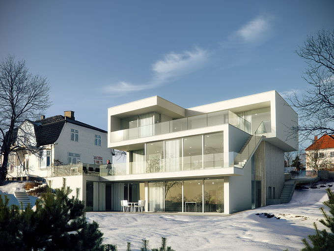 winter impression of a modern house, designed by 
wang archtects,oslo.