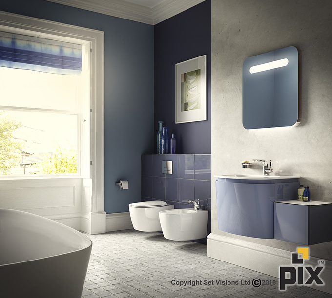 These CGI photography bathroom images were created by our in CGI studio team of CG artists, illustrators and photographers. Our aim was to produce photorealistic CG illustrations of the bathroom furniture and pottery in CGI room sets. We then produced CGI animation videos to accompany the CG images for the European product launch.