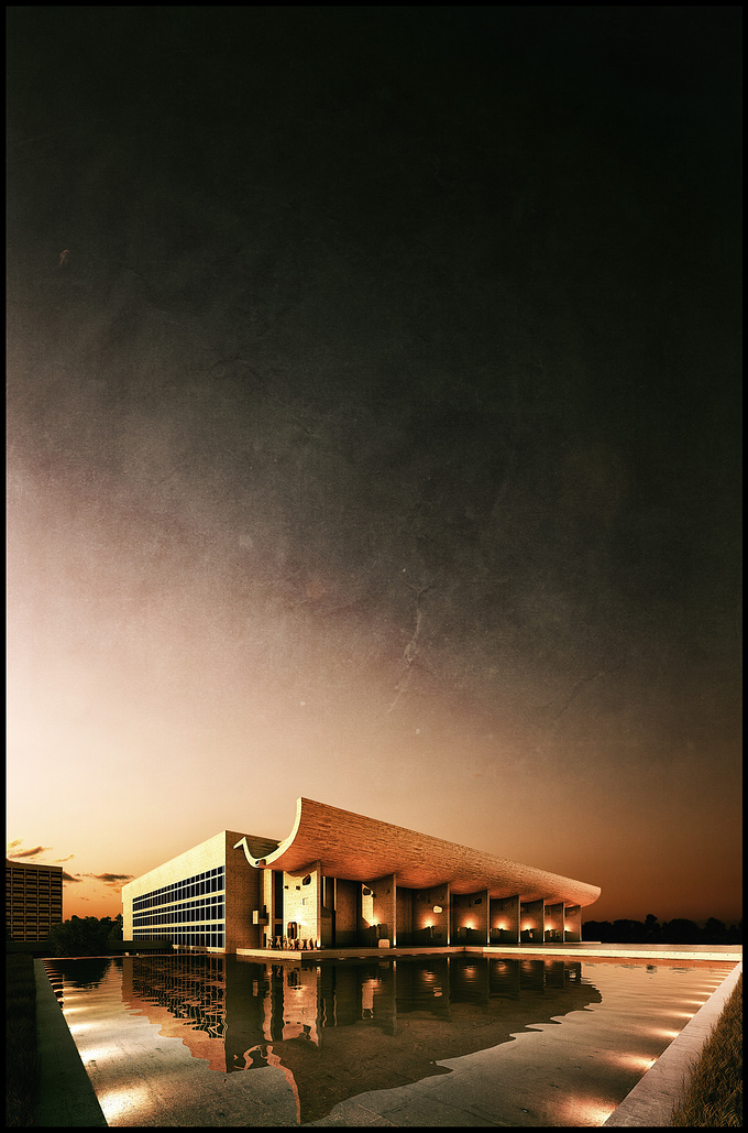 Lukasz Gradzki - http://www.renderare.com
Image of Le Corbusier's parliament building in Chandigarh India, that I did for fun a while ago.