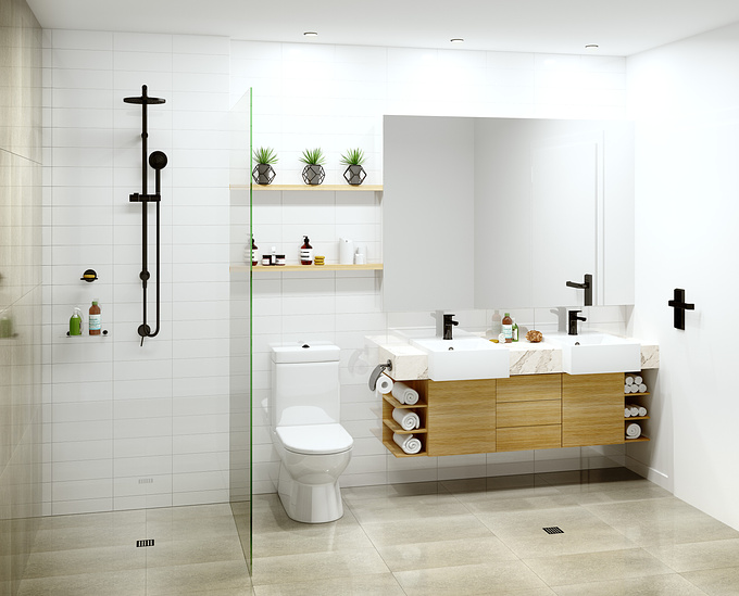 Justin Hunt Visualization - https://www.behance.net/jharchviz
A simple bathroom shot for marketing an apartment.

Modelled in Max and rendered with Corona