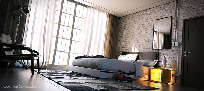 work flow: sketchUp 2013 + Vray 1.6 beta + photoshop CC
raw render: http://myren8t.blogspot.com/2013/08/jas-bedroom.html

C&C are welcome, thank you.