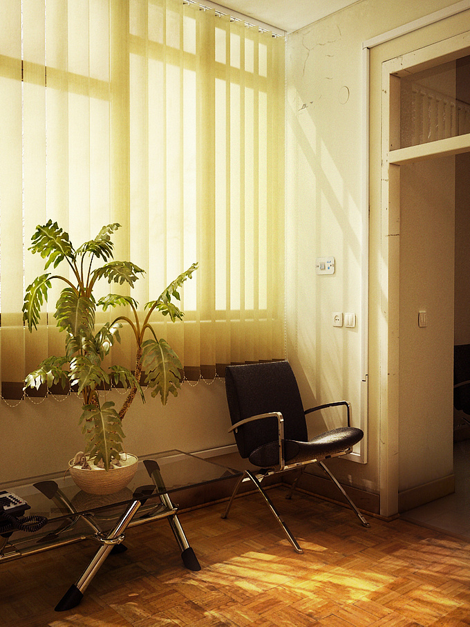I worked it with 3dsmax Vray and Photoshop.this was a corner of my work place and this was a scene that i used to see all the time.
