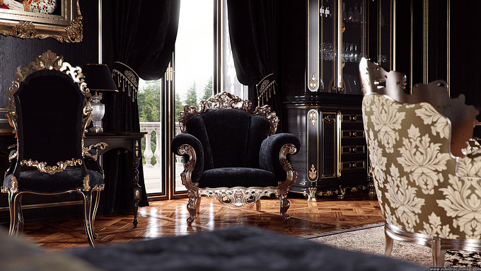 Eduard Caliman Visualization - http://www.eduardcaliman.com
For a while now I have been obsessed with the idea of a classic piece where the more predominant tonalities are mainly composed of black and golden details present throughout the space and I am glad to say that I have finalized such a project.

These 3D interior images were realized using 3DS Max and rendered with Corona.