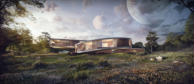 3d rendering for a modern house in a new world