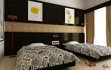 Interior twin bedroom minimalist
