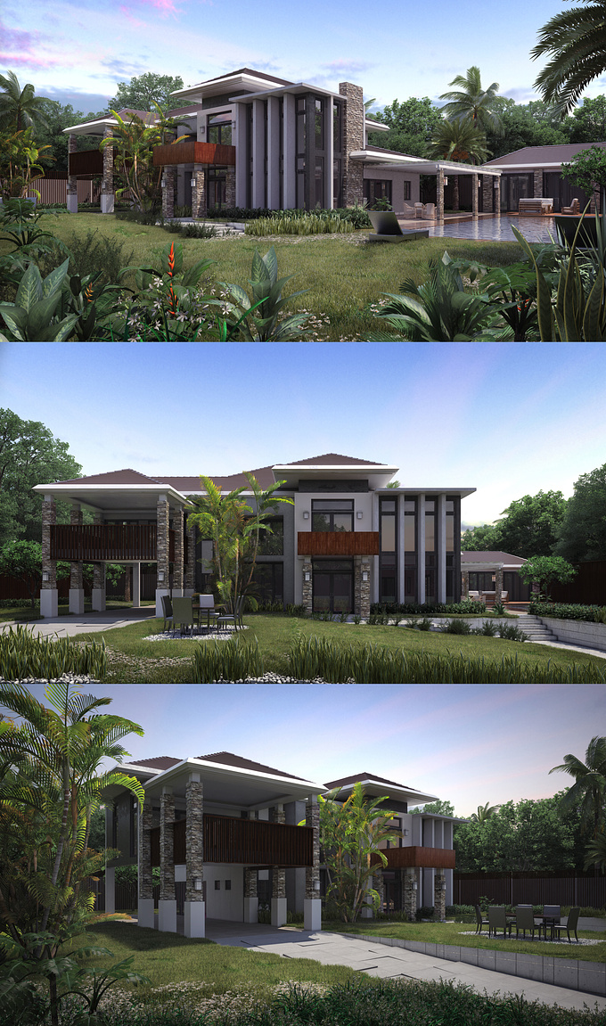 My design of a modern type residential villa located in a tropical country. Hope you like it! 
Software: 3ds Max+Vray+Ps.
