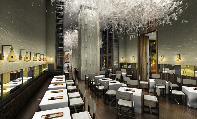 singurility st & kacci design - http://www.kaccidesign.com
the h-l restaurant design by yp group.
render by us.

we used the multilayer pass & particle system to created the feather cloud .
we offer high-level 3d rendering service 
welcome comment& work