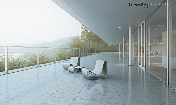 http://www.lucas3d.net
Hello There!

Here is my newest piece, Olnick Spanu House in Fog.
Done using 3ds max, Vray and postproduced in Photoshop.

Light setup was very simple, just a VrayDome for the diffuse light effect.

Hope you like it.

Best Regards
Lucas Sztukowski