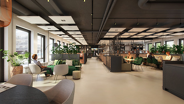 Interior restaurant and office lobby