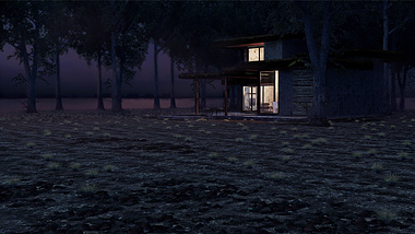 Night view abandon house