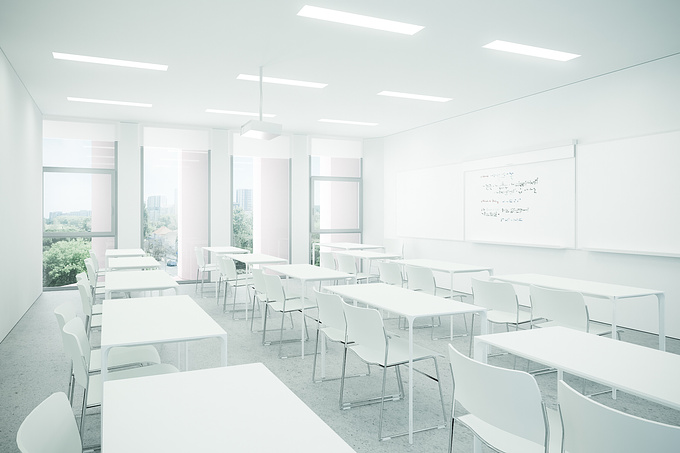 VÖSA studio - http://www.vosastudio.com
3Ds Max + V-Ray
Photoshop + Lightroom

Classroom view from a School project designed by Cláudio Vilarinho architects and designers.