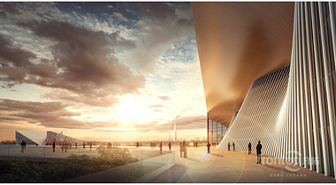 sunset view for a Art Museum 3d rendering