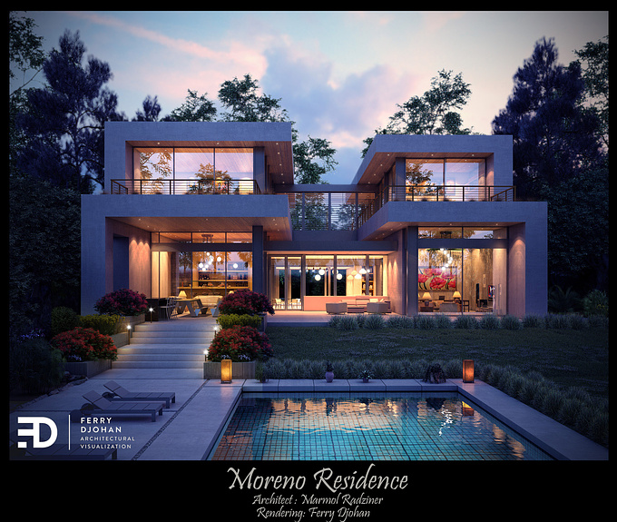 Moreno residence designed by Architect Marmol Radziner, rendered by me.