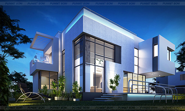 The_Villa_ with cool blue_ white and natural shade