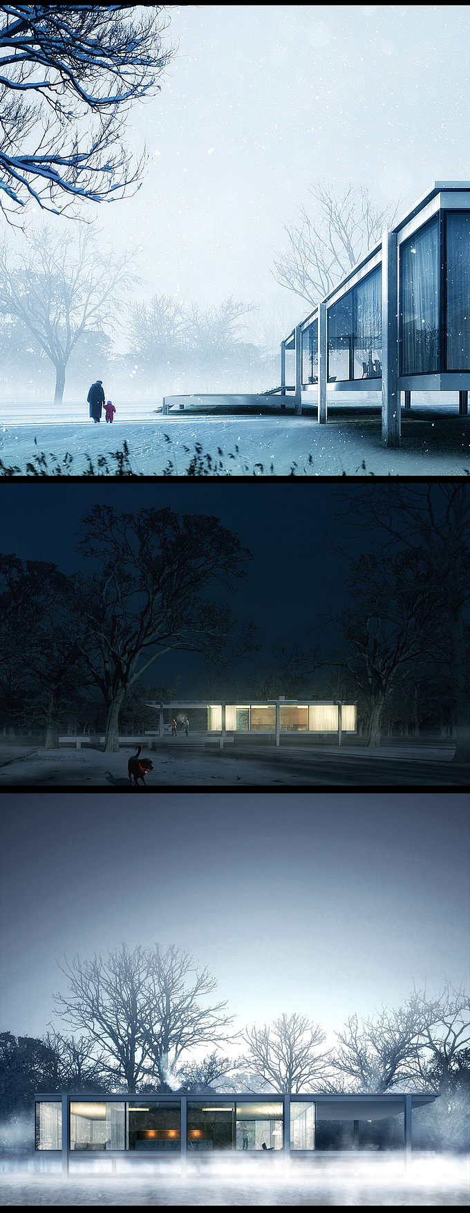 freelance - personal - 
 freelance - personal
 
 mies van der rohe :)
 cinema 4D + photoshop

 

A little exercise for Farnsworth house with a winter and coldy mood.
model from google warehouse.
rendered in c4d and lots of photoshop.