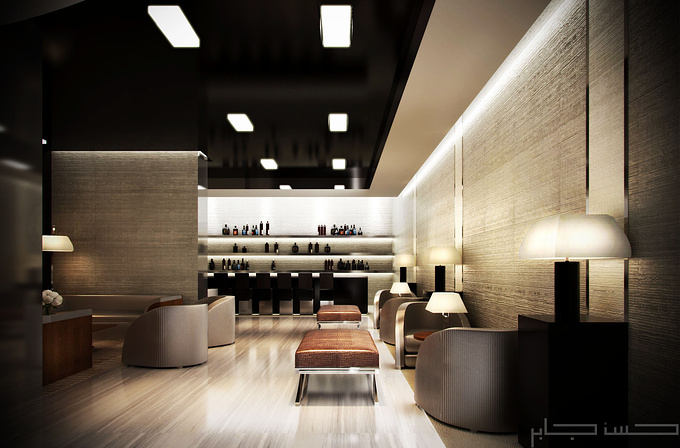  - http://www.behance.net/Hassan_jaber
An Armani style Cigar lounge design proposal made for a project in iraq .  Used 3d max 2010+vray sp:1.5. + Photoshop..  C&C are always welcomed.