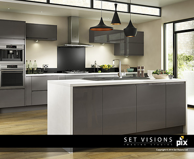 Modern Gloss Grey CGI Kitchen Roomset