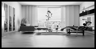 Private House - Living room in black&white