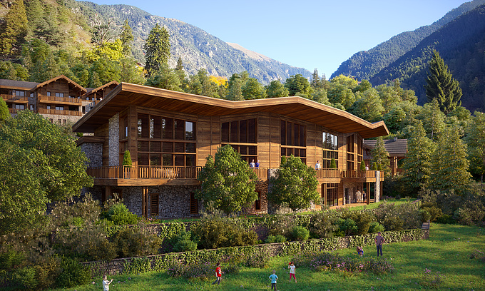 3D Visualization of a 3D Mountain park chalet
Made with 3dsMax + Corona Renderer