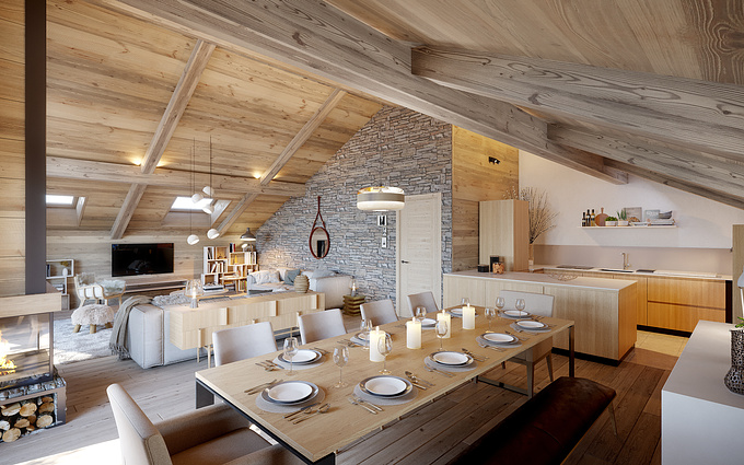 3D Visualization of a chalet interior
Made with 3dsMax + Corona Renderer