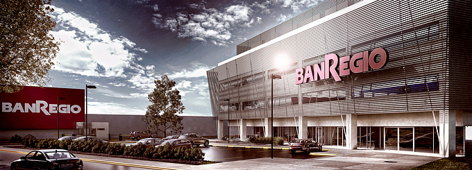  - http://www.cromavcg.com.mx
The render is the headquarters of Banregio, a bank in Monterrey Mexico, modeled in 3ds max and photoshop post-production.