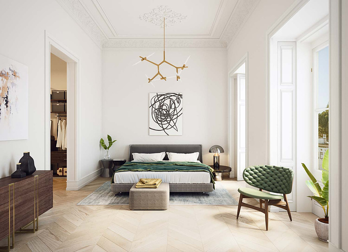 Interior rendering of a bedroom in the charming Lisbon
