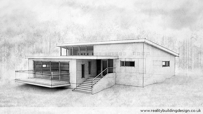 Reality Building Design - http://www.realitybuildingdesign.co.uk
My "go to" architectural model gets a different sort of treatment this time following this excellent tutorial http://www.alexhogrefe.com/blog/2012/9/9/sketches-part-2-extended.html

This image http://fav.me/d2reokf was used in the making of this

Modelled - sketchup
clay render - kerkythea
post pro - gimp
