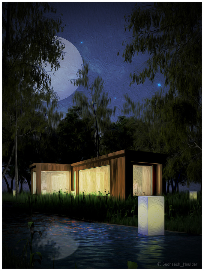 Night Mode with Wooden Home....