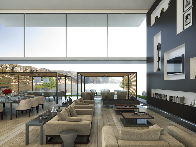 Berga & González arquitectos - http://www.render-arquitectura.com/infografia-3d-villa-lujo
This are our last renderings. It's a house in south east coast of France. 

Main room view. Lanscape is the actual view. Super luxury!

For further info please visit 