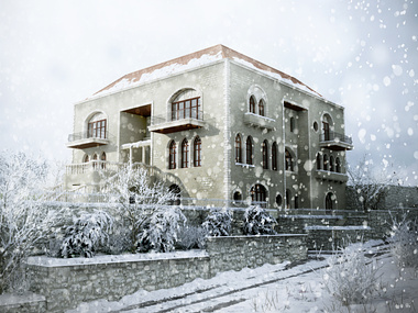Snowy day, lebanese house