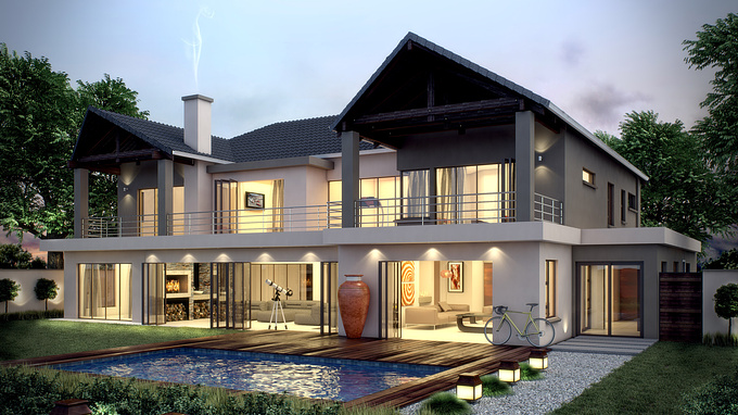 Johan Marais Architects
Used the basic programs to render the image. Some after effects and Photoshop to finish the render. love the open spaces.
