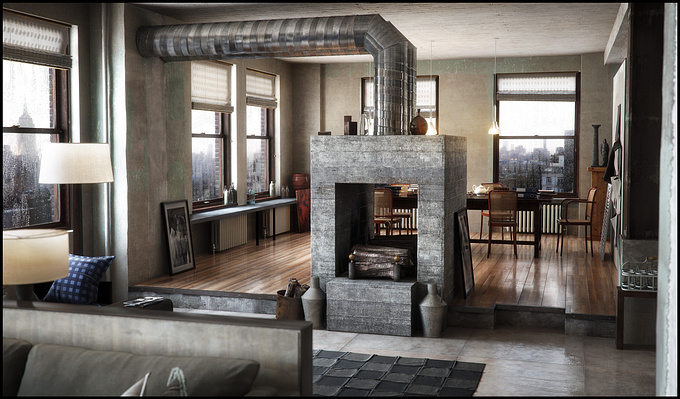 http://latter.cgsociety.org/
I did this project together with my friend Ove Simonsen, who modelled the apartment and most of the props in Autocad.
He has always had a thing with New York apartments, with their blend of old and new and when he watched the movie "Autumn in New York" he was immediately fascinated by the main characters apartment and started modeling it in Autocad.
When he was done I took over and finished the scene in 3dsmax. The scene was rendered with Vray and Post work was done in Photoshop.