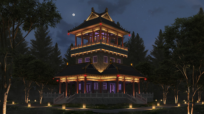 The building model has done by Xiaomei. Rendering, Lighting, and landscape have done by me.