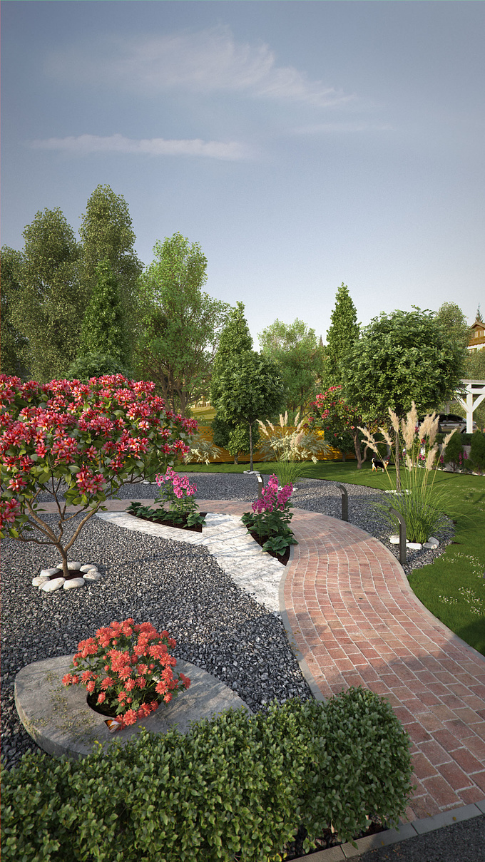 http://www.wallis-eck.de/
Rendering of a frontyard and pathway. All plants selfmade.

Software: Cinema4D, Vray for Cinema4D, Laubwerk, Photoshop

This is a small, personal project I have been working on in the last three nights (of course apart from plant modeling and texturing, which I did before). It´s actually the first time that I have been able to use the plants I made for Laubwerk (www.laubwerk.com) in a personal project, together with my Silva3D plants.
The grass is made of several grass patches, scatterd on the terrain with help of SurfaceSpread plugin.